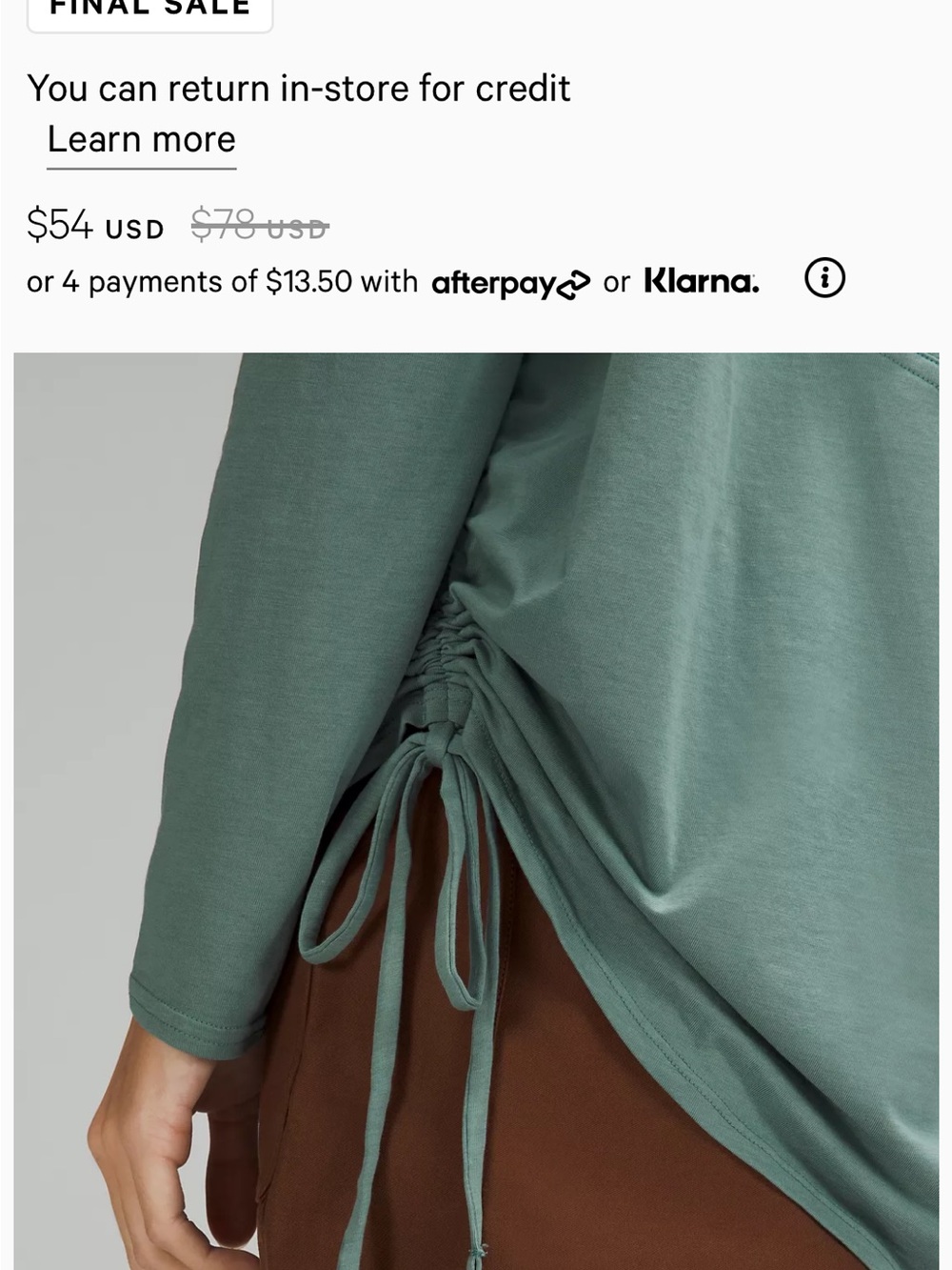Lululemon Long-Sleeve Side-Tie Top in Sage Green